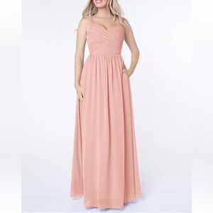 NEW AZAZIE RAINE Bridesmaid Dusty Rose A-Line Sweetheart Ruched Chiffon Dress